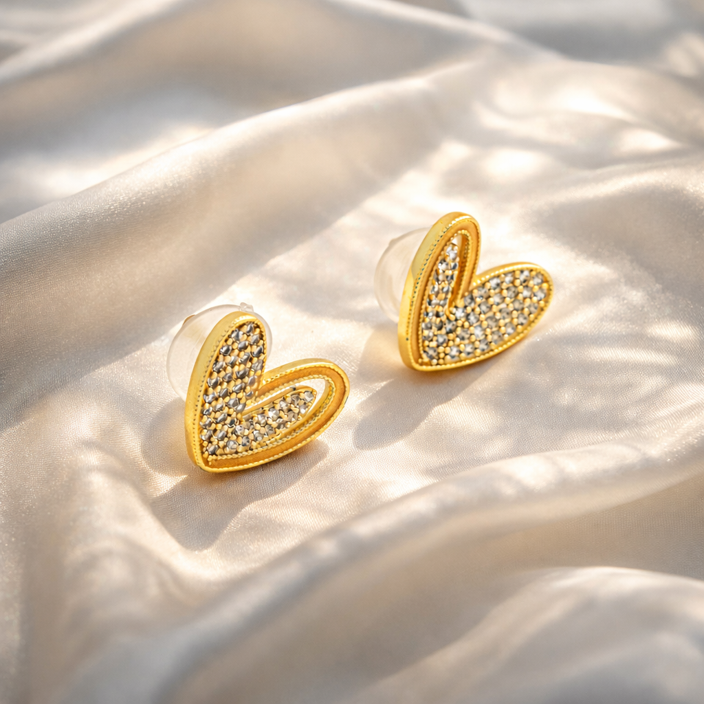 Golden Spark Heart Stud Earrings