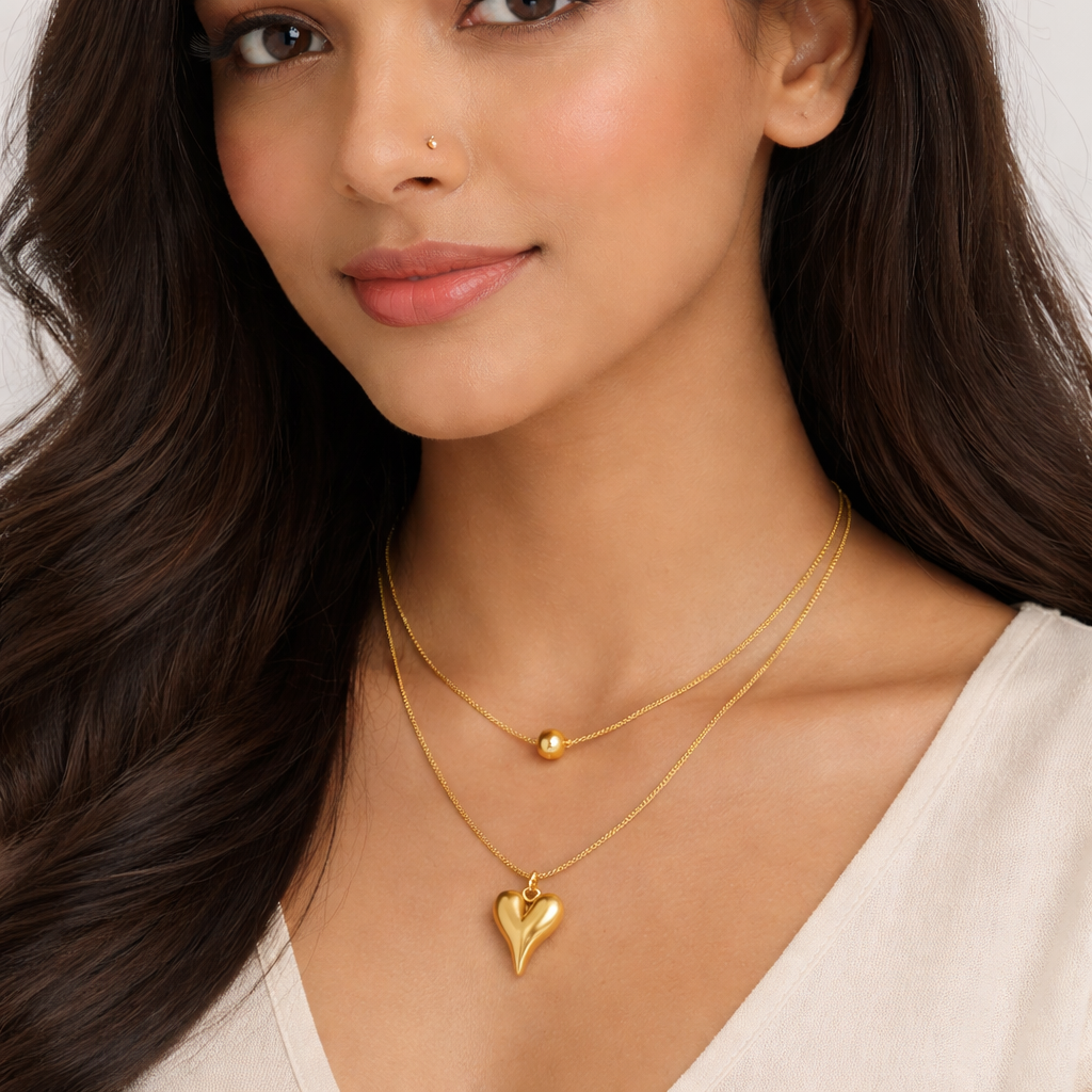 Velora Layered Heart pendant with Chain with pendant