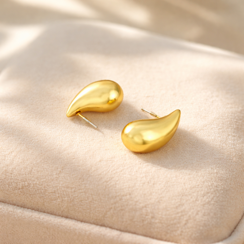 Gold Plated Teardrop Stud Earrings