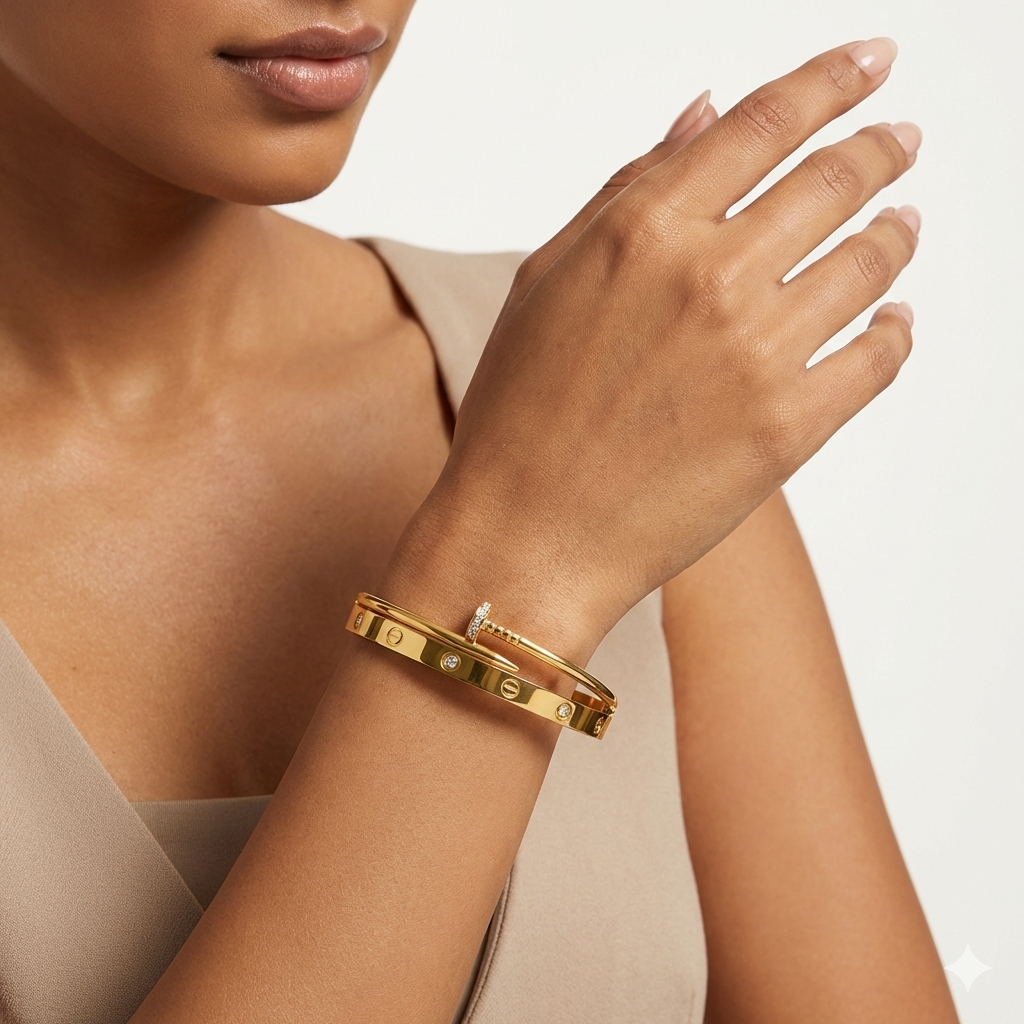 Screw Motif Crystal Bangle