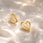 Golden Half Ivory Heart Studs