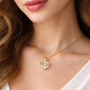 gold Faceted Clear Quartz Heart Charm Chain with pendant