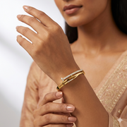 IRA Sleek Sparkle Bangle for Women | 18K Gold Plated Stainless Steel Waterproof Anti-Tarnish | Hypoallergenic Minimal Everyday Wear Jewellery