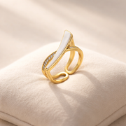 White Enamel Twist Gold Ring