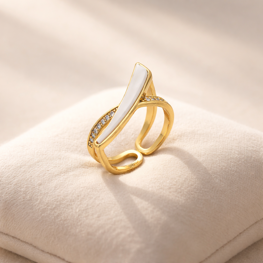 White Enamel Twist Gold Ring