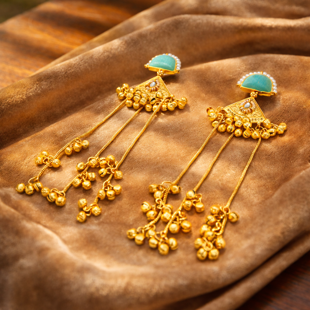 Riwaayat Kashmiri Emerald Long Earrings