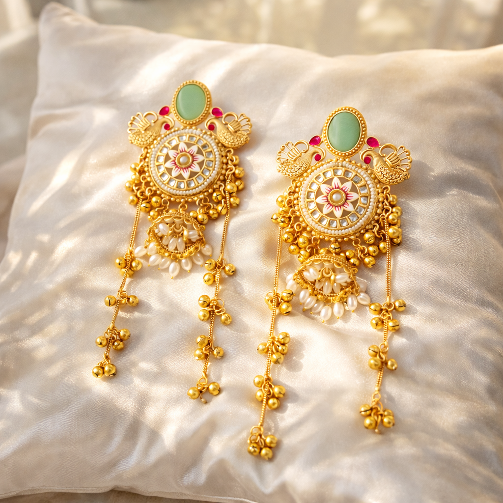 Peacock Polki Jhumka kashmiri Earrings