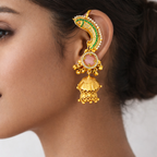 Elysian Pink Stone Peacock kashmiri ear-cuff earring