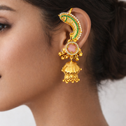 Elysian Pink Stone Peacock kashmiri ear-cuff earring