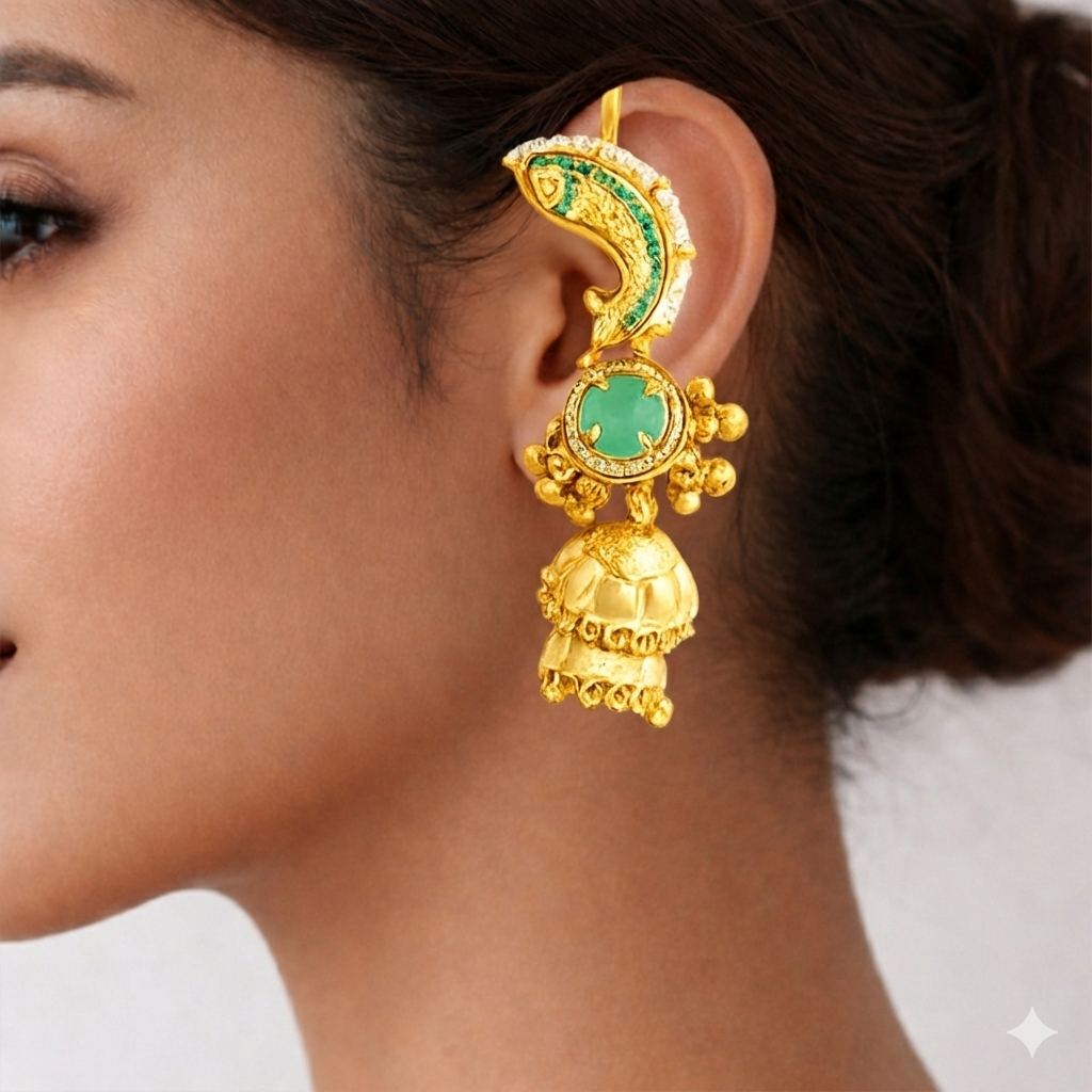 Emerald Elysian Peacock kashmiri ear-cuff earring