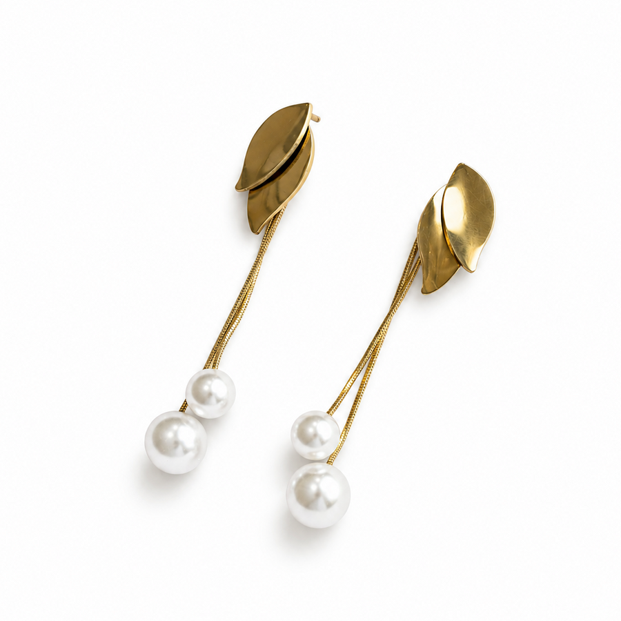 Pearl Drop Leaf Earring