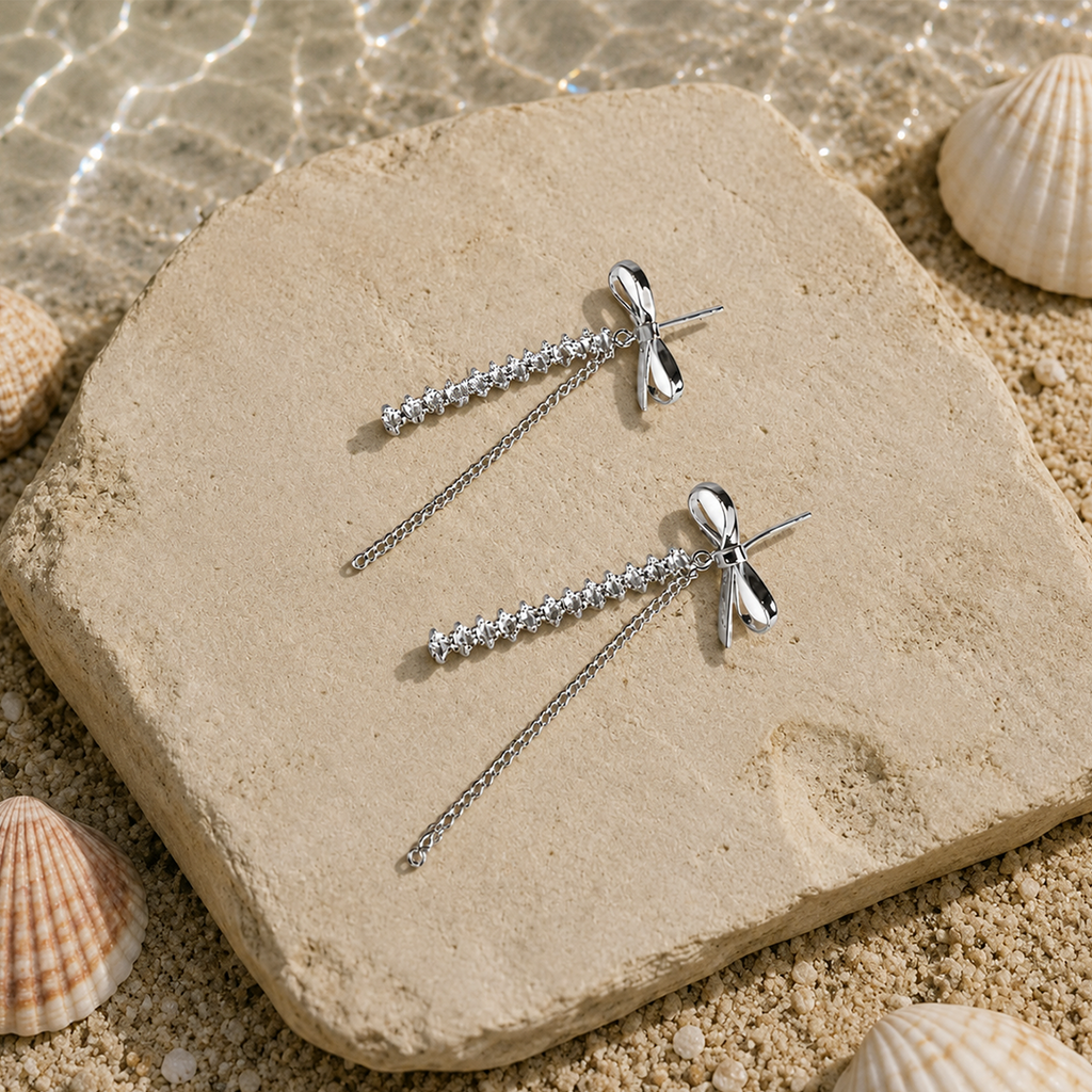 Bow Tassel Drop Studs