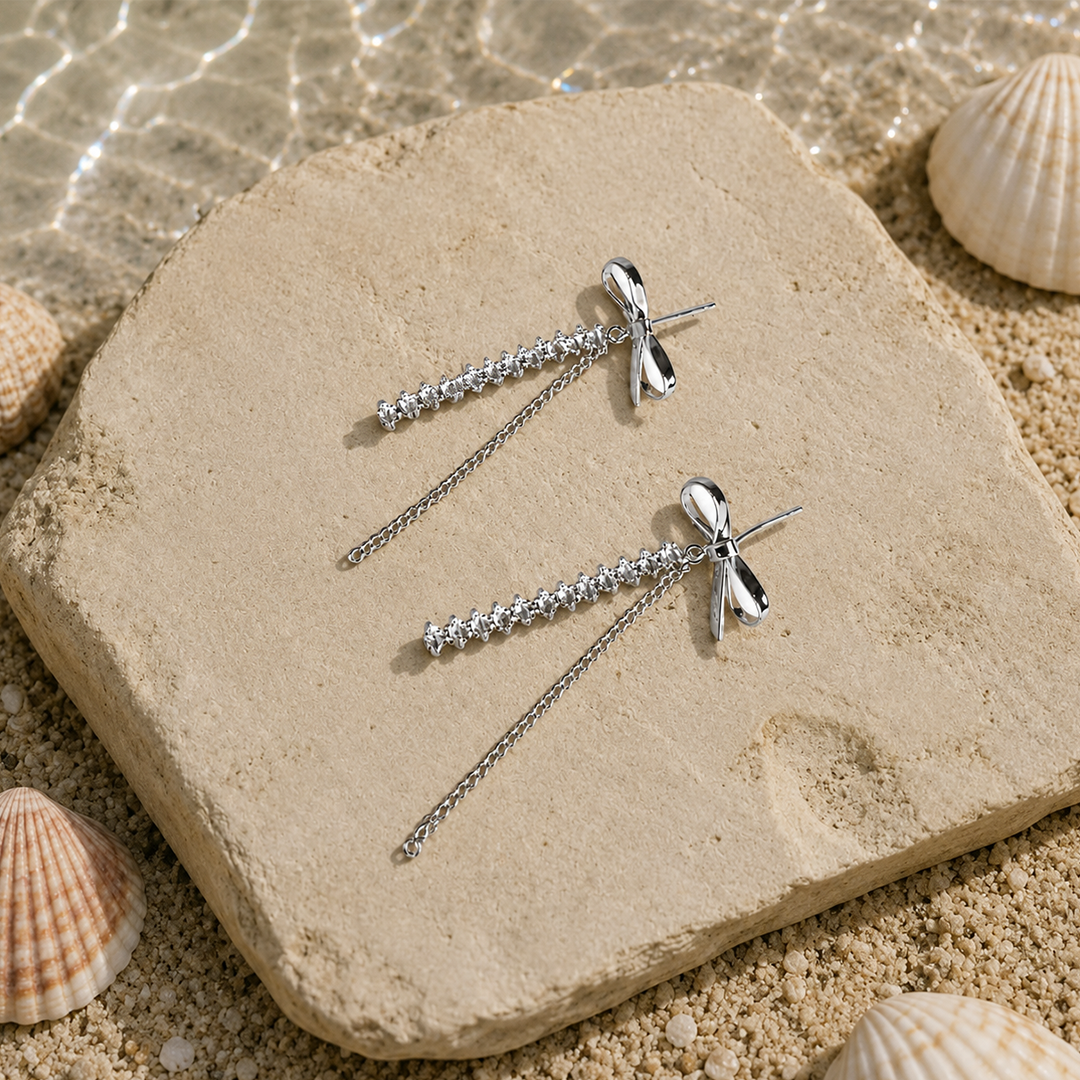 Bow Tassel Drop Studs