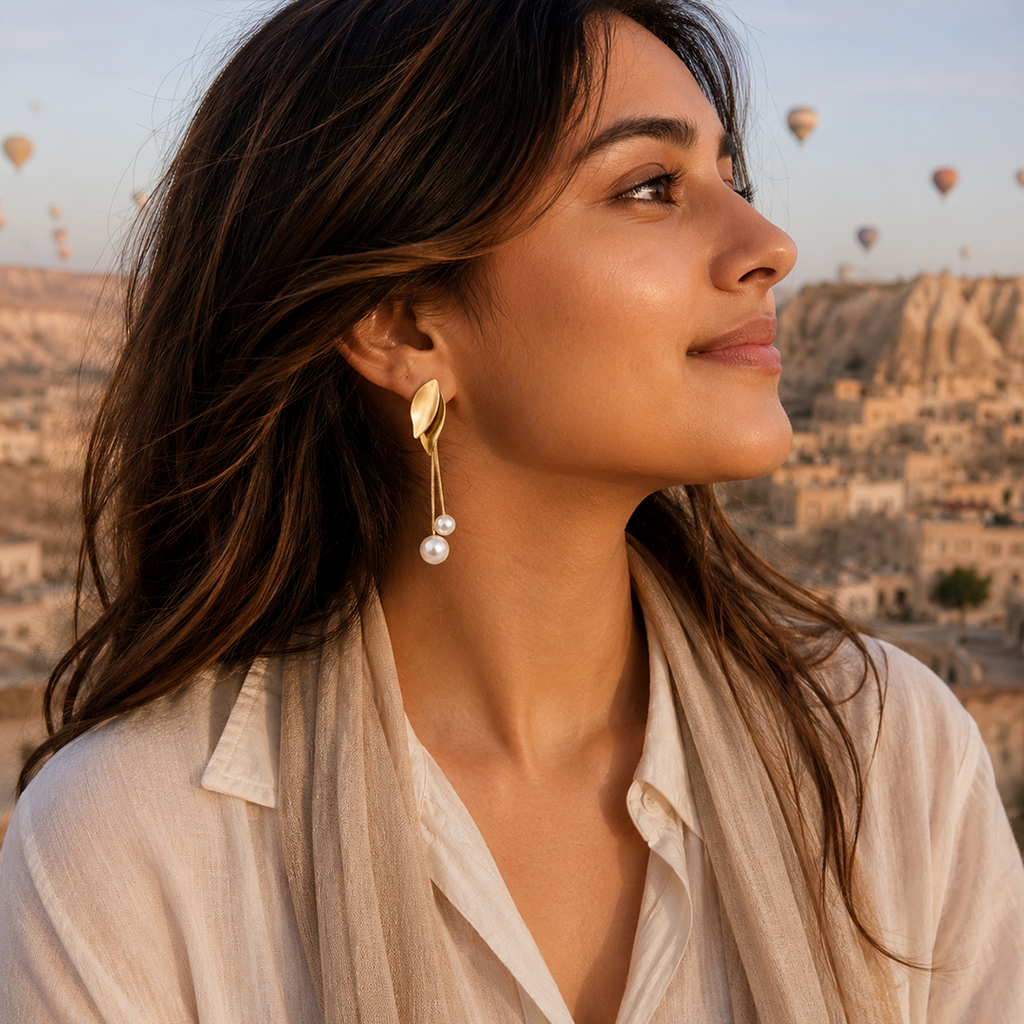 Pearl Drop Leaf Earring