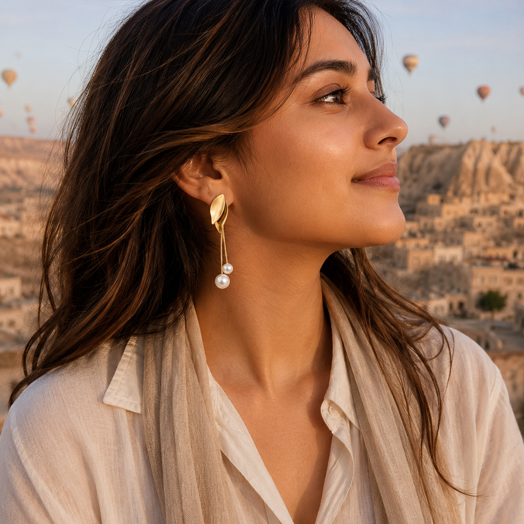 Pearl Drop Leaf Earring