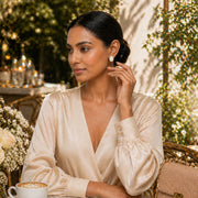 Ivory Halo Oval Stud Earrings