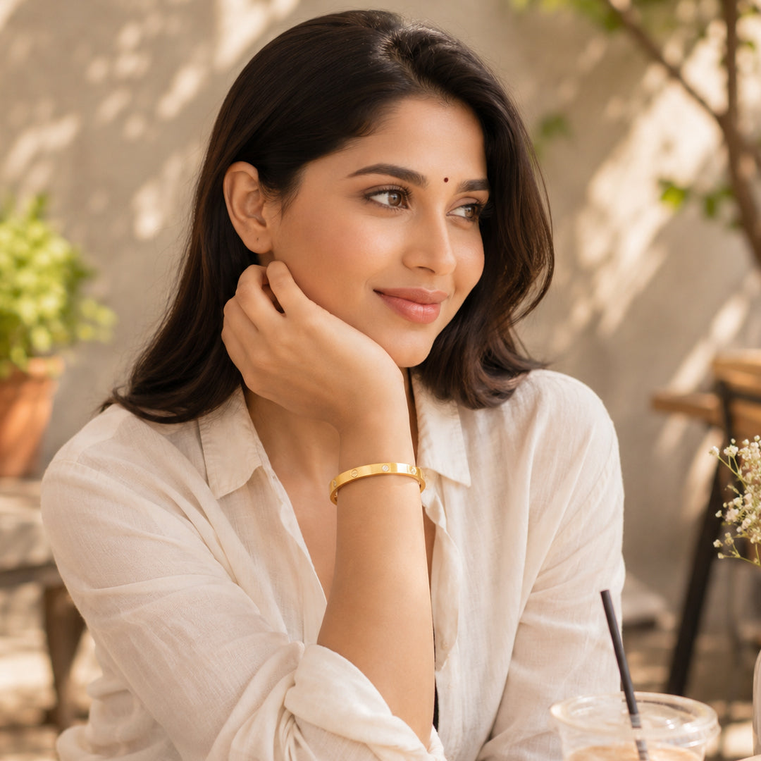 Golden Luxe Screw Crystal Bangle
