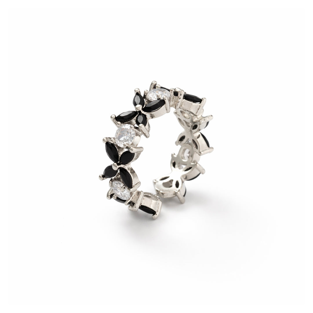 Oxidised Silver Teardrop Black Stone Adjustable Ring
