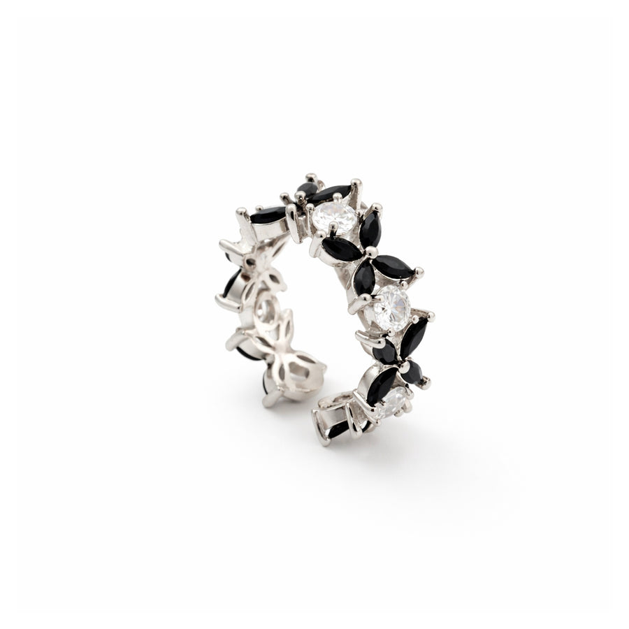 Oxidised Silver Teardrop Black Stone Adjustable Ring