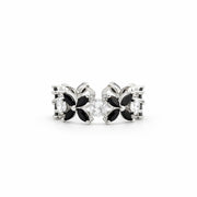 Oxidised Silver Teardrop Black Stone Adjustable Ring