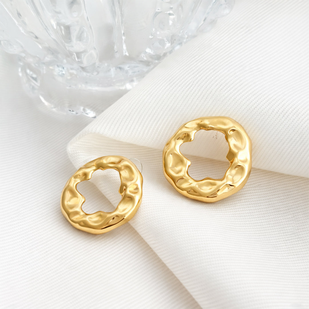 Sculpted Gold Texture Hoop Earrings