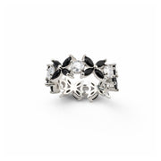 Oxidised Silver Teardrop Black Stone Adjustable Ring