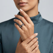 Oxidised Silver Teardrop Black Stone Adjustable Ring