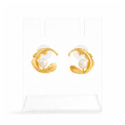 Golden Fern Pearl Earrings