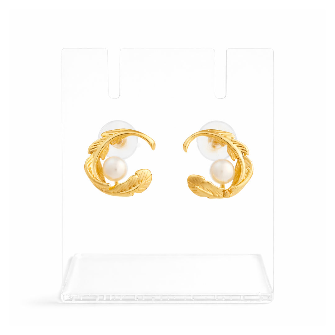 Golden Fern Pearl Earrings