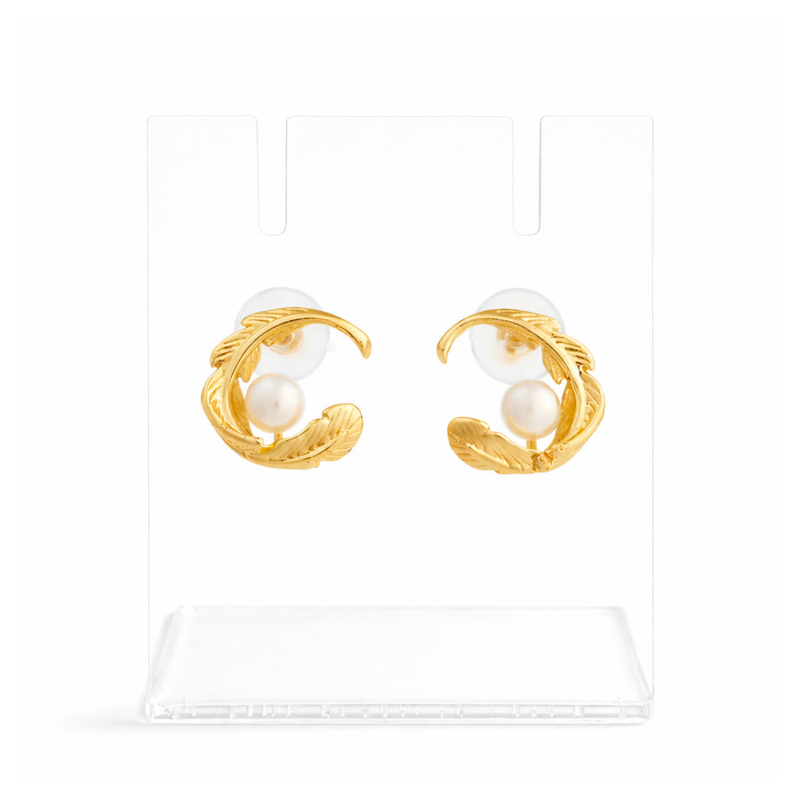 Golden Fern Pearl Earrings