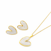 White Enamel Heart Pendant & Earrings Set