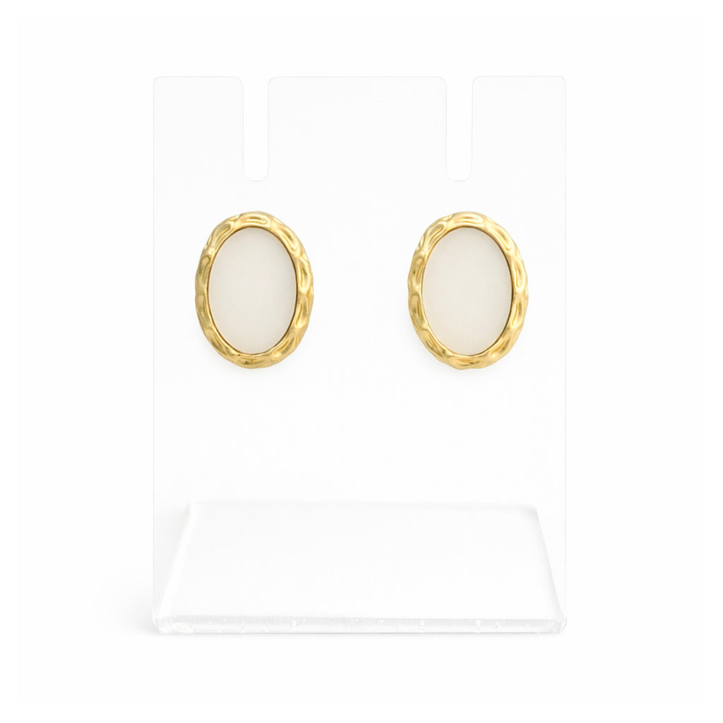 Ivory Halo Oval Stud Earrings