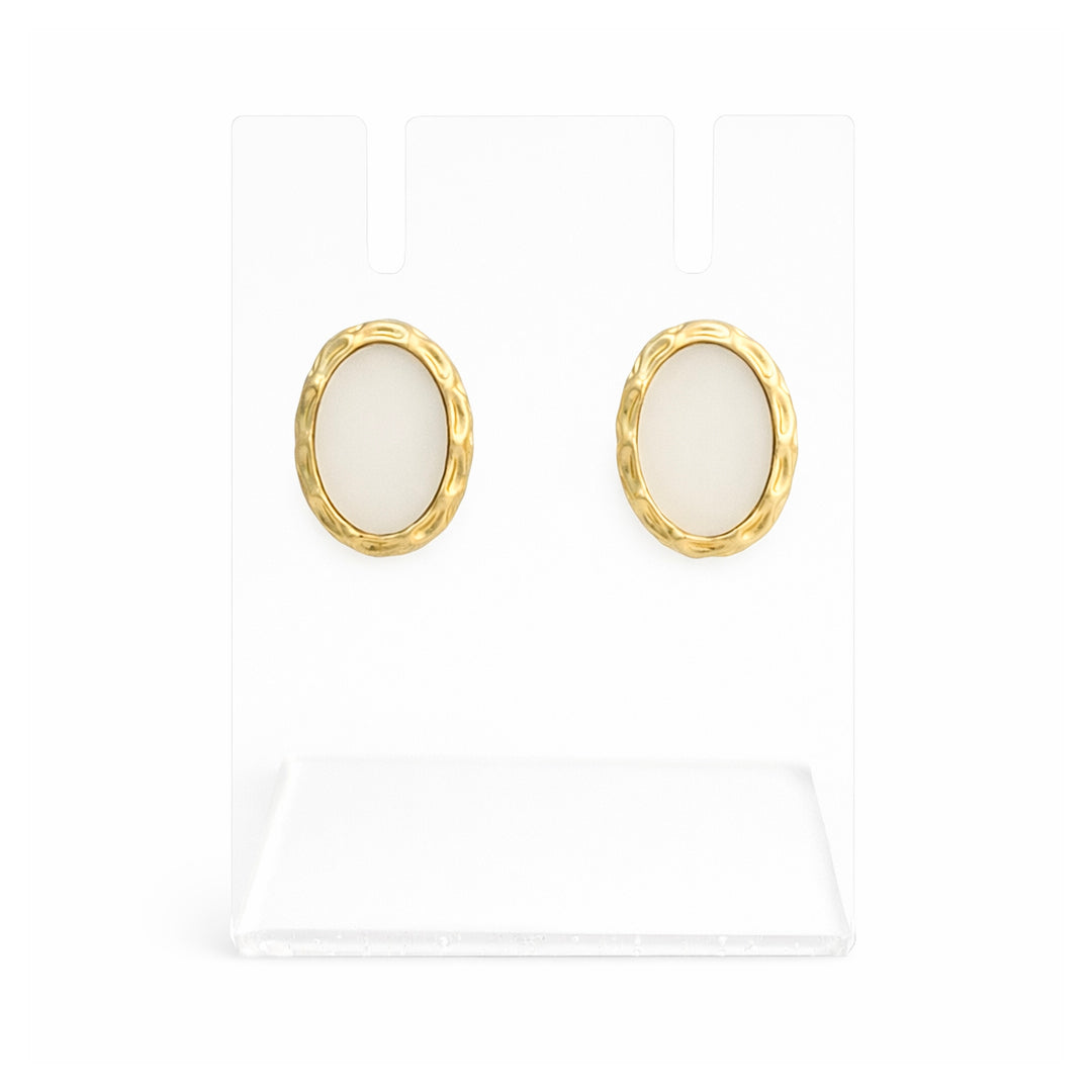 Ivory Halo Oval Stud Earrings