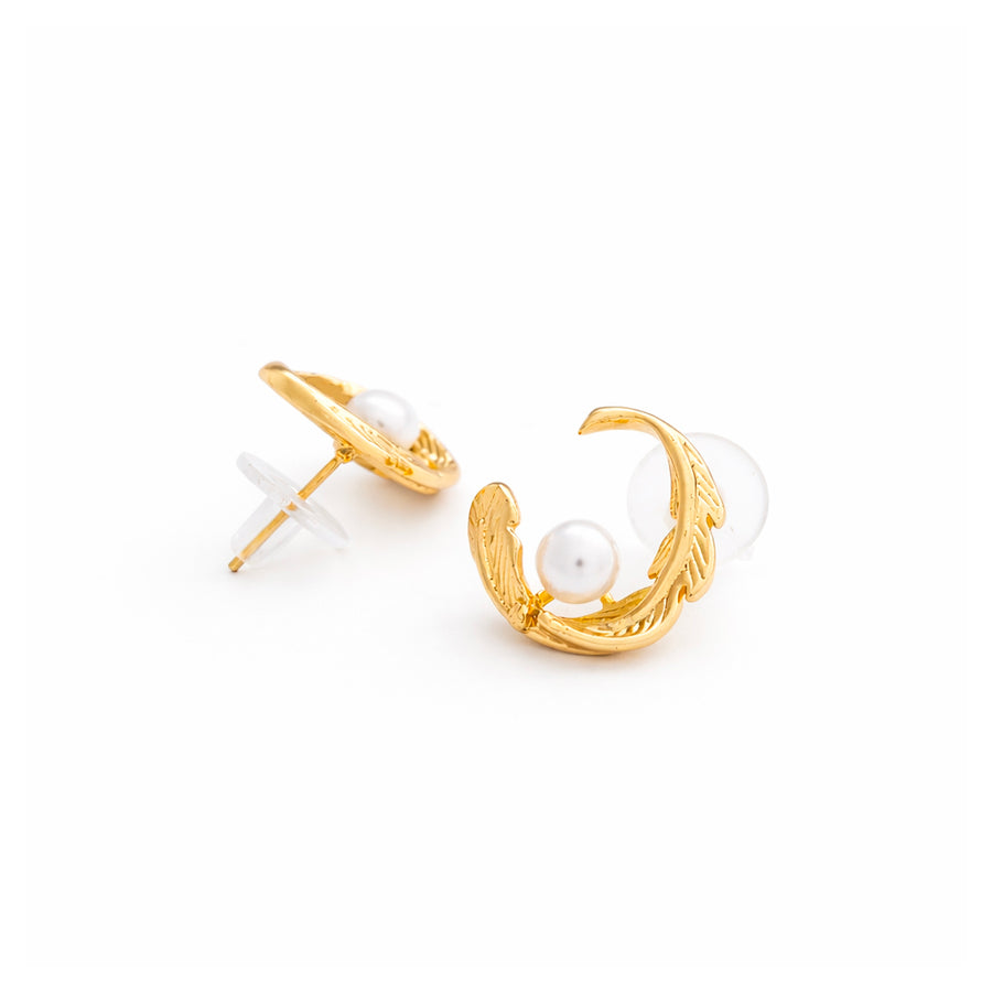 Golden Fern Pearl Earrings