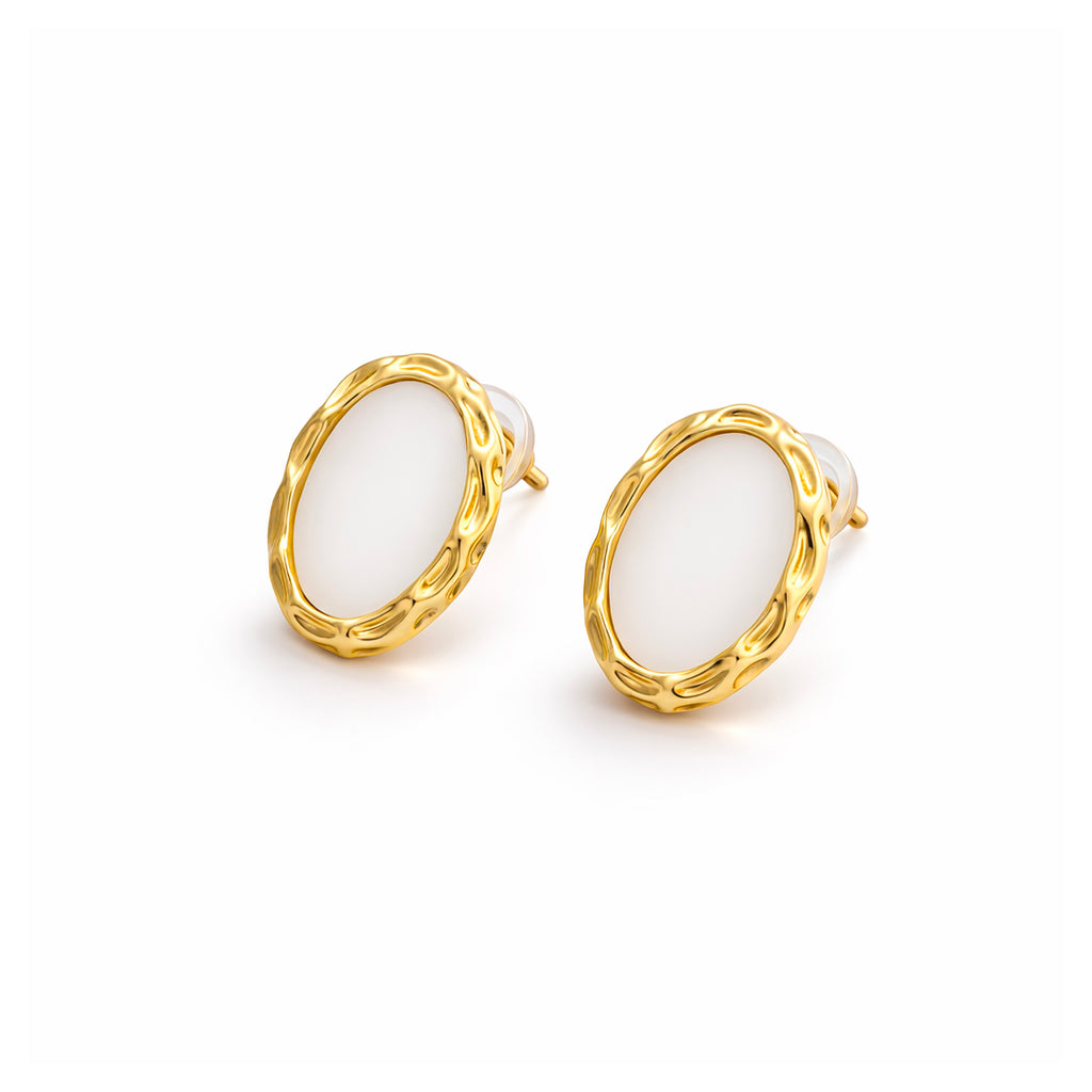 Ivory Halo Oval Stud Earrings