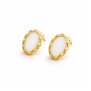 Ivory Halo Oval Stud Earrings