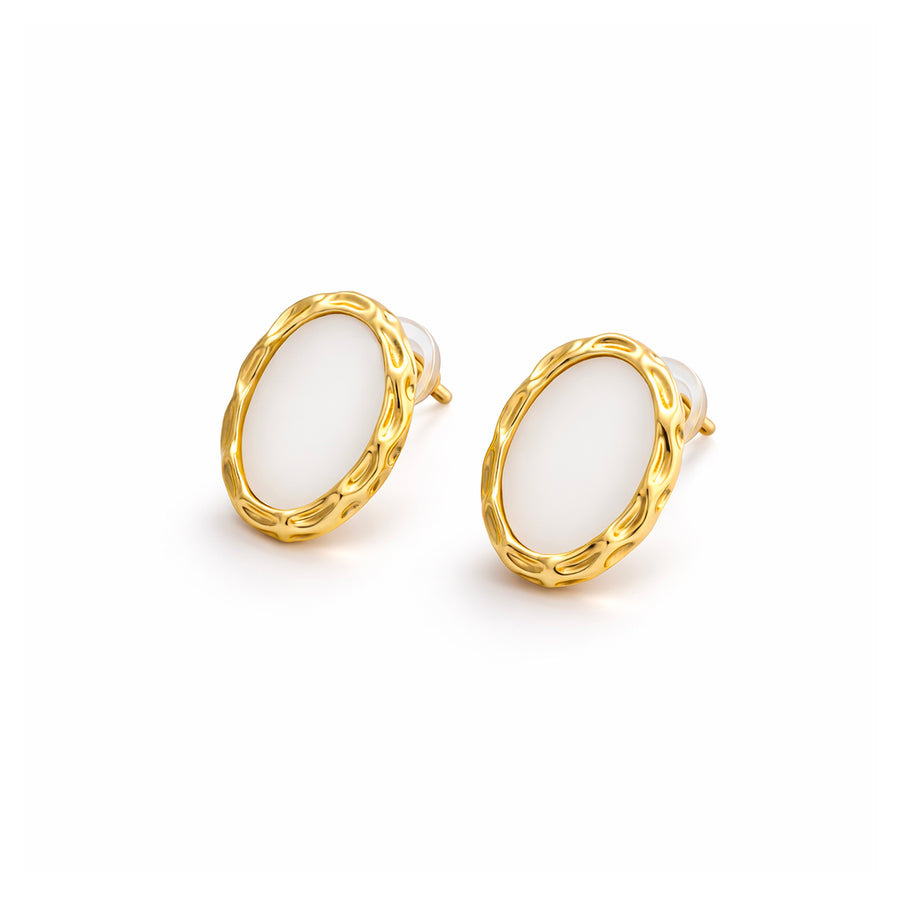 Ivory Halo Oval Stud Earrings