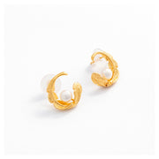 Golden Fern Pearl Earrings