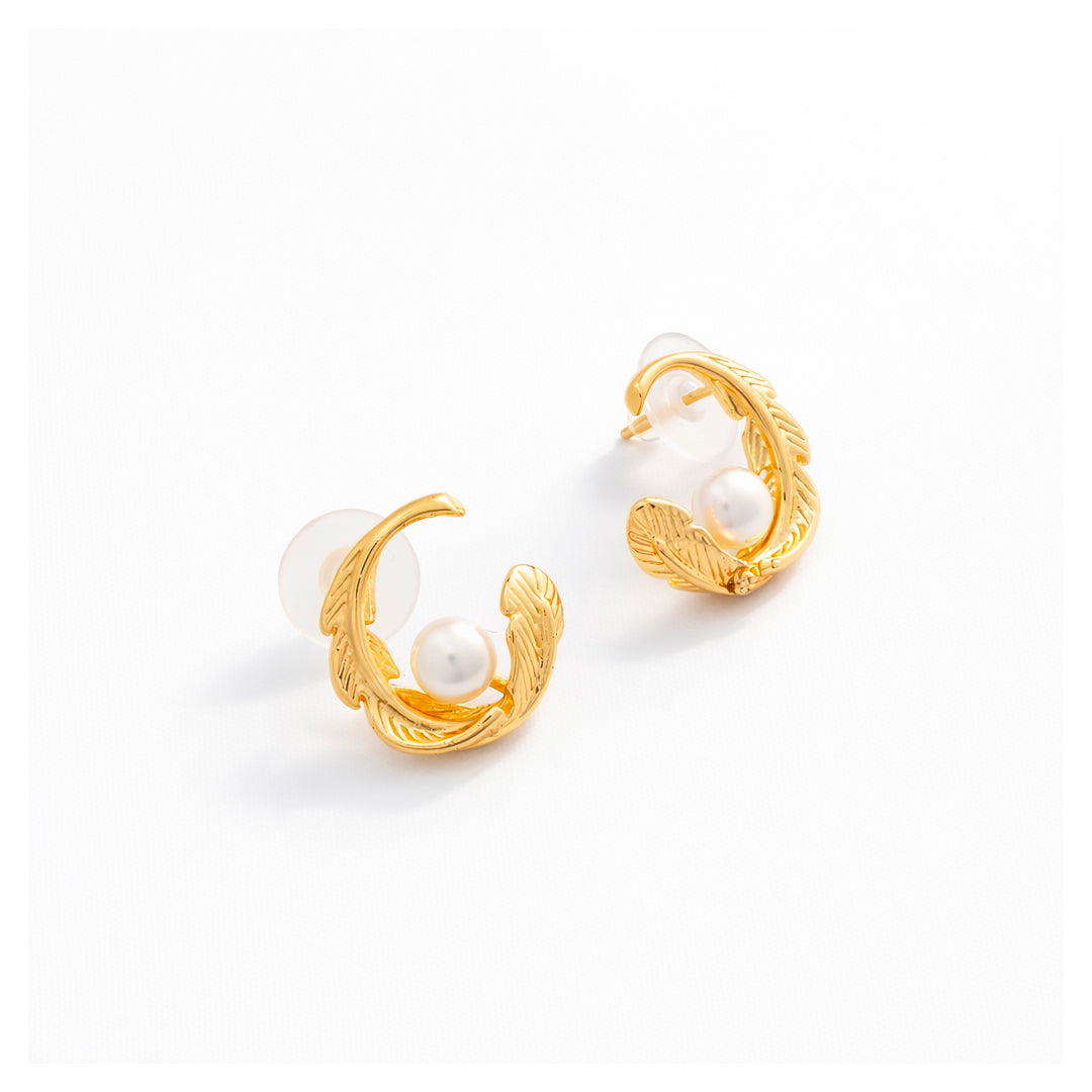 Golden Fern Pearl Earrings