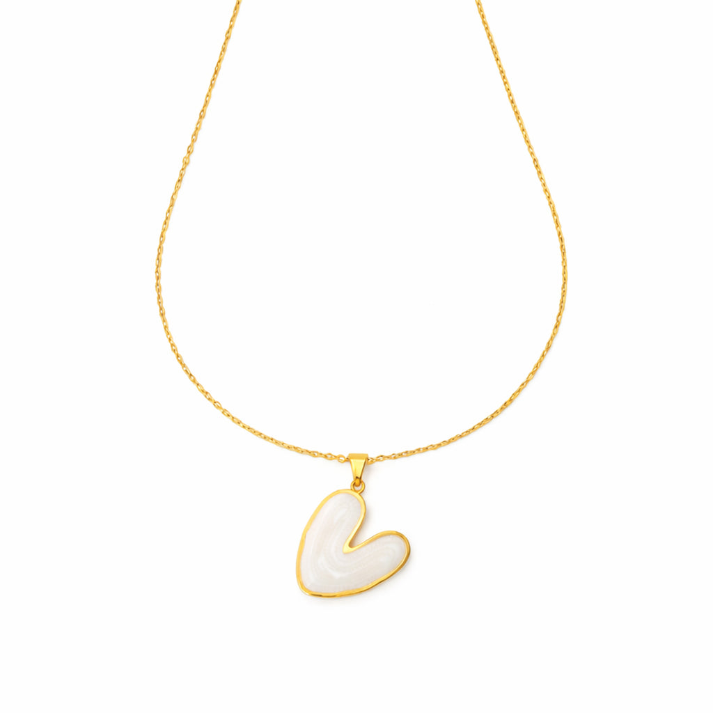 White Enamel Heart Pendant & Earrings Set