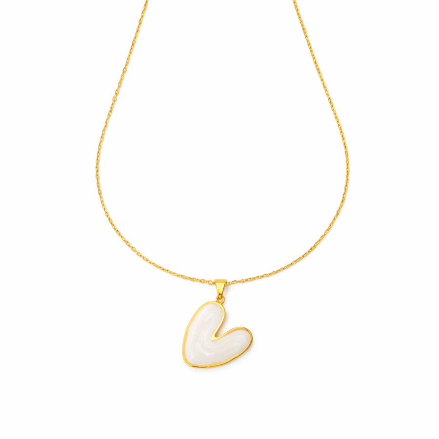 White Enamel Heart Pendant & Earrings Set