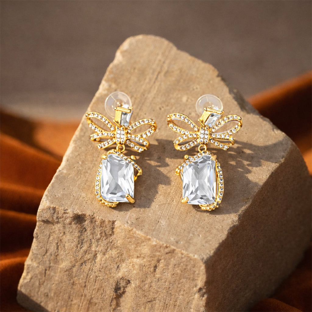 blue Moon Bow Crystal Earrings