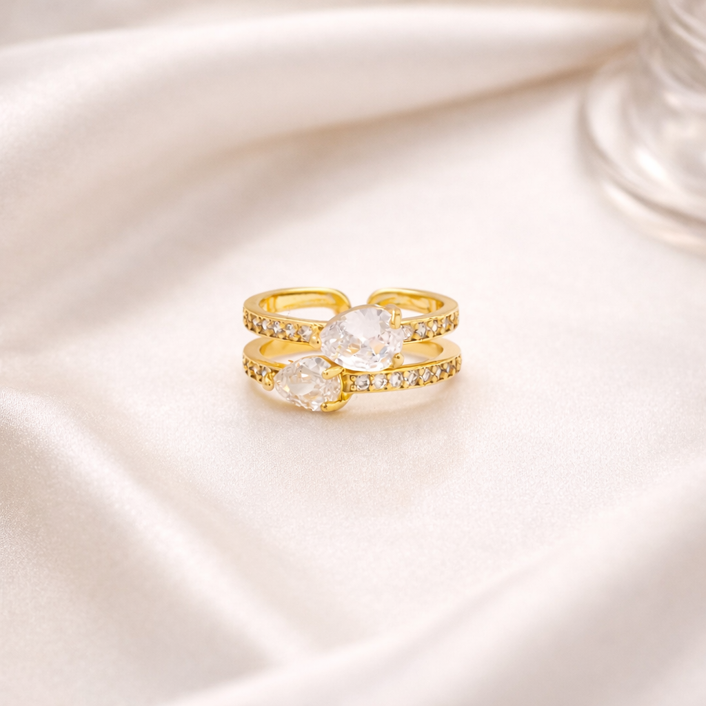 Crystal Duo Adjustable Ring