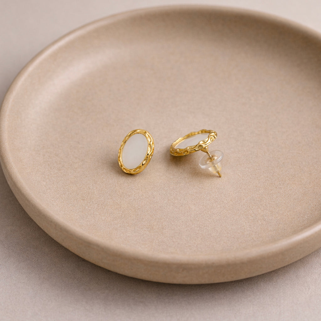 Ivory Halo Oval Stud Earrings