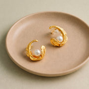 Golden Fern Pearl Earrings