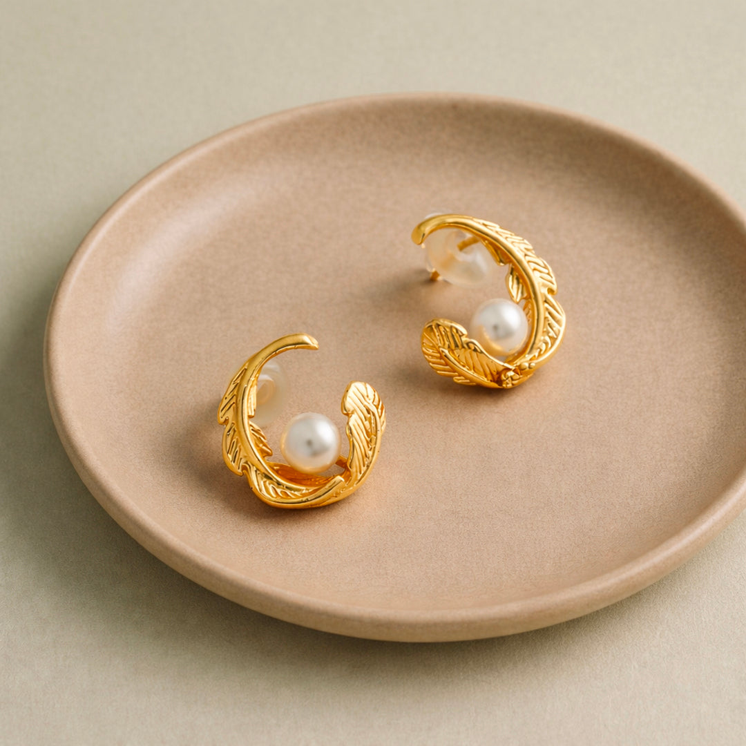 Golden Fern Pearl Earrings