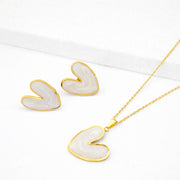 White Enamel Heart Pendant & Earrings Set