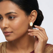 Ivory Halo Oval Stud Earrings
