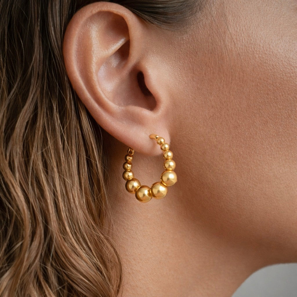 Pearl Bead Cascade Hoop Earrings