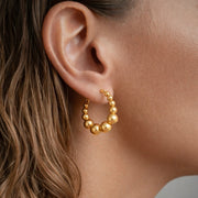 Pearl Bead Cascade Hoop Earrings
